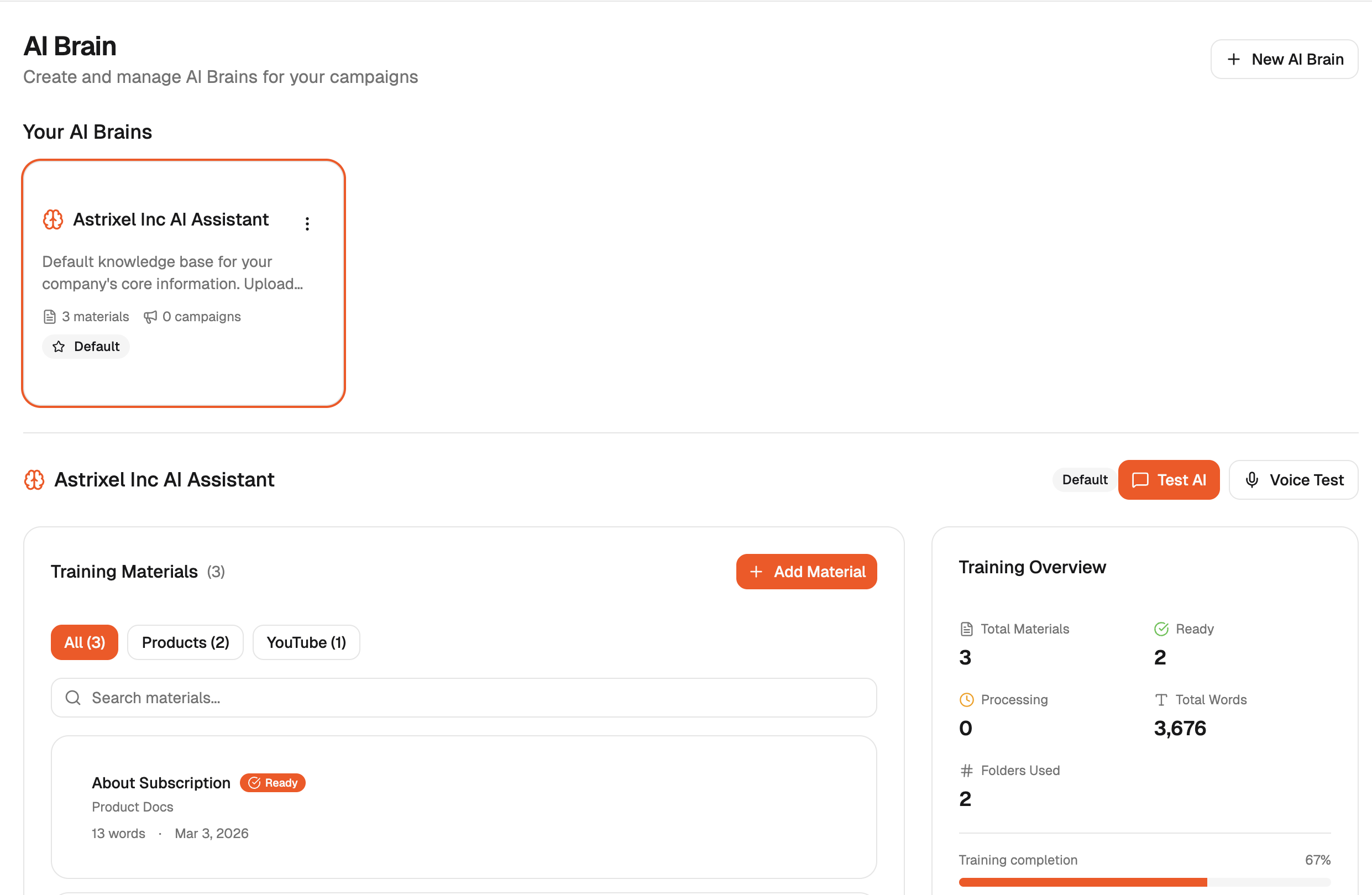DialSpark AI Brain training materials and overview dashboard